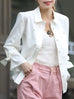 White Bow-Tie Sleeve Asymmetric Flap Button Front Shirt
