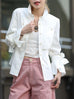 White Bow-Tie Sleeve Asymmetric Flap Button Front Shirt