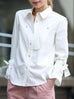 White Bow-Tie Sleeve Asymmetric Flap Button Front Shirt