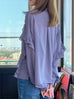 Misty Purple Ruffle Trim Silk Cape Tie-neck Blouse
