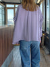 Misty Purple Ruffle Trim Silk Cape Tie-neck Blouse