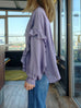 Misty Purple Ruffle Trim Silk Cape Tie-neck Blouse