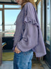 Misty Purple Ruffle Trim Silk Cape Tie-neck Blouse