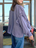 Misty Purple Ruffle Trim Silk Cape Tie-neck Blouse