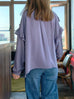 Misty Purple Ruffle Trim Silk Cape Tie-neck Blouse