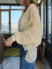 Soft Lemon Ruffle Trim Silk Cape Tie-neck Blouse