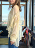 Soft Lemon Ruffle Trim Silk Cape Tie-neck Blouse