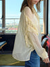Soft Lemon Ruffle Trim Silk Cape Tie-neck Blouse