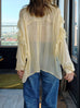 Soft Lemon Ruffle Trim Silk Cape Tie-neck Blouse
