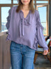Misty Purple Ruffle Trim Silk Cape Tie-neck Blouse
