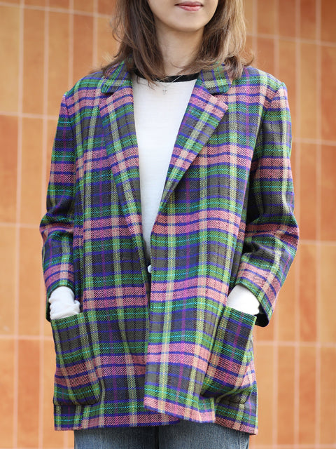 Pastel Tartan Quarter Sleeve Open Front Unlined Blazer