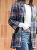 Pastel Tartan Quarter Sleeve Open Front Unlined Blazer