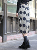 Silver Grey Lurex Navy Polka Dot Ruffle Hem Wrap Midi Skirt