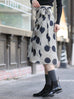 Silver Grey Lurex Navy Polka Dot Ruffle Hem Wrap Midi Skirt