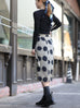 Silver Grey Lurex Navy Polka Dot Ruffle Hem Wrap Midi Skirt