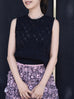Black Handknit Crochet Texture Floral Diamond Pattern Tank