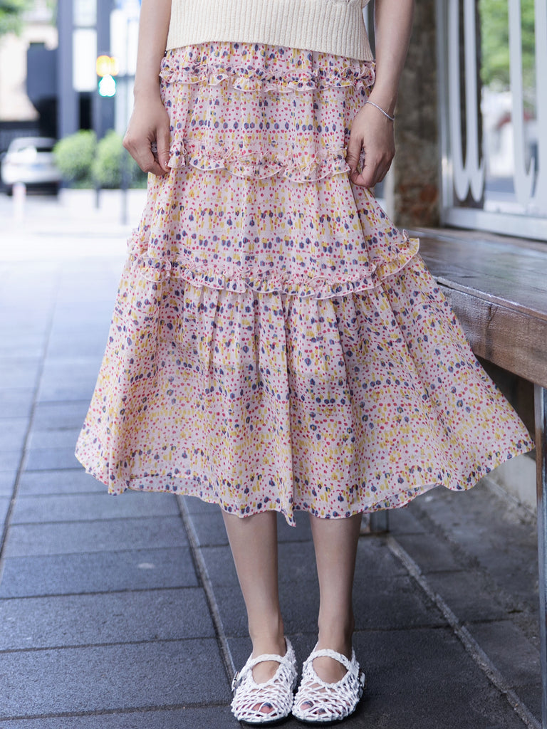 Confetti Dots Ruffle Tiers Chiffon Airy Maxi Skirt – T Y N V I E