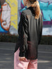 Final Sale! Black Sheer Chiffon Utility Pocket Roll-Tab Sleeve Shirt