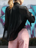 Final Sale! Black Sheer Chiffon Utility Pocket Roll-Tab Sleeve Shirt