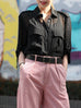 Final Sale! Black Sheer Chiffon Utility Pocket Roll-Tab Sleeve Shirt