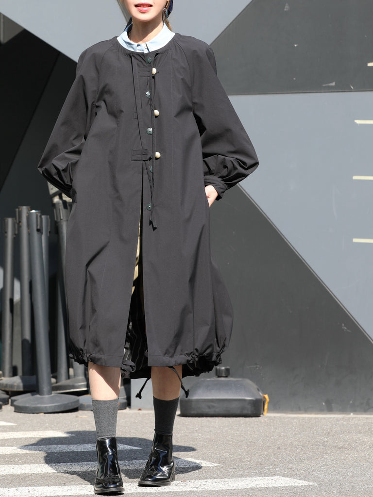 Black Balloon Sleeve Lightweight Showerproof Drawstring Parka