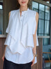 White Pure Cotton Cascading Ruffle Sleeveless Longline Blouse