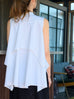 White Pure Cotton Cascading Ruffle Sleeveless Longline Blouse