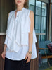White Pure Cotton Cascading Ruffle Sleeveless Longline Blouse