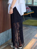 Black Geo Eyelash Lace Panel Side Slit Maxi Skirt