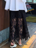 Black Geo Eyelash Lace Panel Side Slit Maxi Skirt