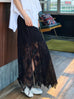 Black Geo Eyelash Lace Panel Side Slit Maxi Skirt