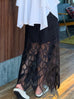 Black Geo Eyelash Lace Panel Side Slit Maxi Skirt