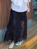 Black Geo Eyelash Lace Panel Side Slit Maxi Skirt