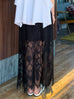 Black Geo Eyelash Lace Panel Side Slit Maxi Skirt