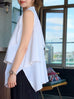 White Pure Cotton Cascading Ruffle Sleeveless Longline Blouse