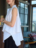White Pure Cotton Cascading Ruffle Sleeveless Longline Blouse