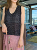 Onyx Lustre Weave Silk-Trim Layered Textured Sleeveless Top