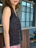 Onyx Lustre Weave Silk-Trim Layered Textured Sleeveless Top