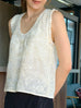 Champagne Lustre Weave Silk-Trim Layered Textured Sleeveless Top