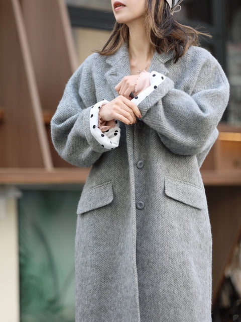 Pastel Grey Pure Wool Oversized Button Front Coat