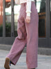 Pink Corduroy Pleated Pocket Detail Wide Leg Trousers