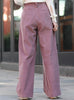 Pink Corduroy Pleated Pocket Detail Wide Leg Trousers