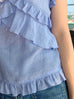 Blue Stripes Flutter Ruffles Sleeveless Drape Cotton Top