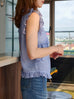 Blue Stripes Flutter Ruffles Sleeveless Drape Cotton Top