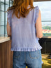 Blue Stripes Flutter Ruffles Sleeveless Drape Cotton Top