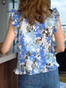 Summer Blossom Flutter Ruffles Sleeveless Drape Silk Top