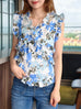 Summer Blossom Flutter Ruffles Sleeveless Drape Silk Top