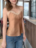 Caramel Lustrous Silk Lace Trim Adjustable Strap Camisole