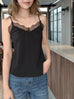 Black Lustrous Silk Lace Trim Adjustable Strap Camisole