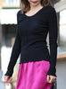 Ink Black Soft Cotton Lettuce-Edge Layering Top